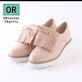 (二手)日本品牌ORiental TRaffic流蘇綁帶2way厚底鞋-質感米