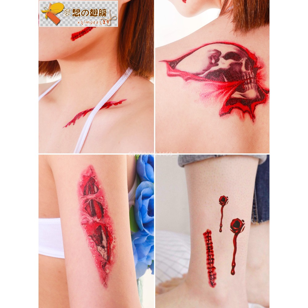 萬圣節嚇人割腕骷顱頭流血貼紙吸血鬼血漿仿真假血傷疤貼恐怖道具 蝦皮購物