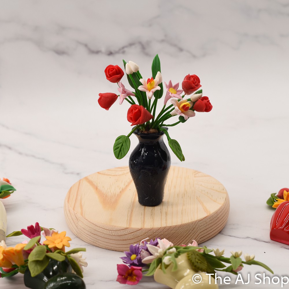 【AJ】紅玫瑰 深藍色高花瓶 麵包土花藝 樹脂花瓶 // 立體 仿真 麵包土造型 居家裝飾 創意家居擺飾