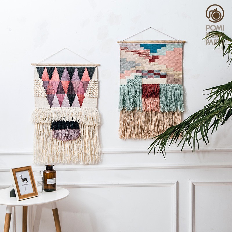 POMI 裝飾掛毯 波西米亞 民族風 印度 手工編織 幾何 羊毛 流蘇 藝術壁毯 臥室 客廳 美化變電箱 北歐風 H8