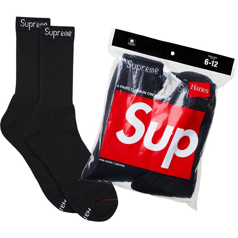 SUPREME x HANES CREW SOCKS 經典文字 中筒襪 / 小腿襪 (BLACK 黑色) 化學原宿