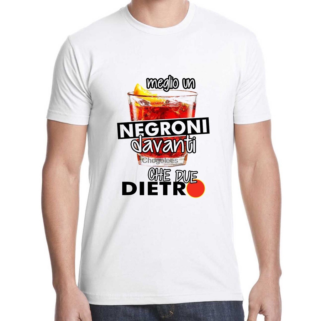男士 T 恤熱門潮流 Meglio Un Negroni Davanti Che Due Dietro s 圓形短袖 T