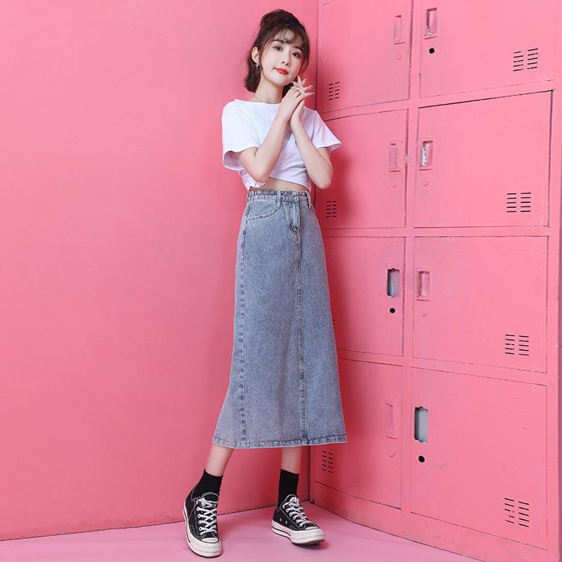 牛仔半身裙21新款ins超仙顯瘦半身長裙a字半身裙子夏新款21年 蝦皮購物