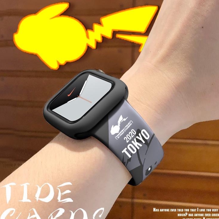 《xiaojinyu88》蘋果8代通用卡通潮牌印花錶帶適用apple watch6蘋果手錶iwatch se1-8代通用