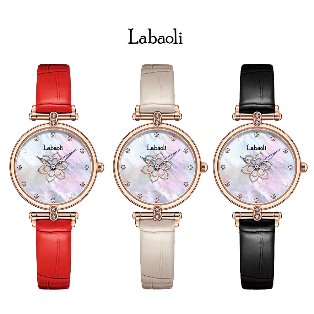 【WANgT】Labaoli 娜寶麗 LA081 典雅鏤空花璀璨水鑽氣質皮帶名媛腕錶