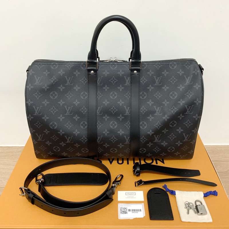 LV 全新 未使用閒置品 黑色花紋 keepall 45 cm 旅行袋 行李袋 運動包 M40569