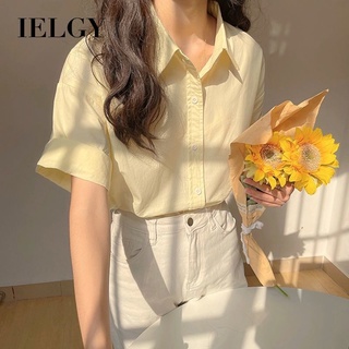 IELGY 短袖襯衫女士 2023 夏季新款法國純色襯衫