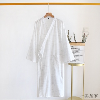 日系睡衣100%純棉男士和服袍 浴袍睡袍大尺碼男士條紋浴袍家居服汗蒸服男