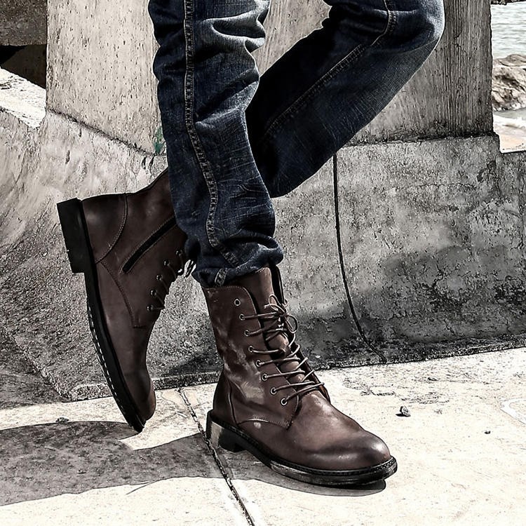 Sh02 歐美潮流型男皮靴真皮休閒復古馬丁靴高幫中筒靴男鞋二色 蝦皮購物