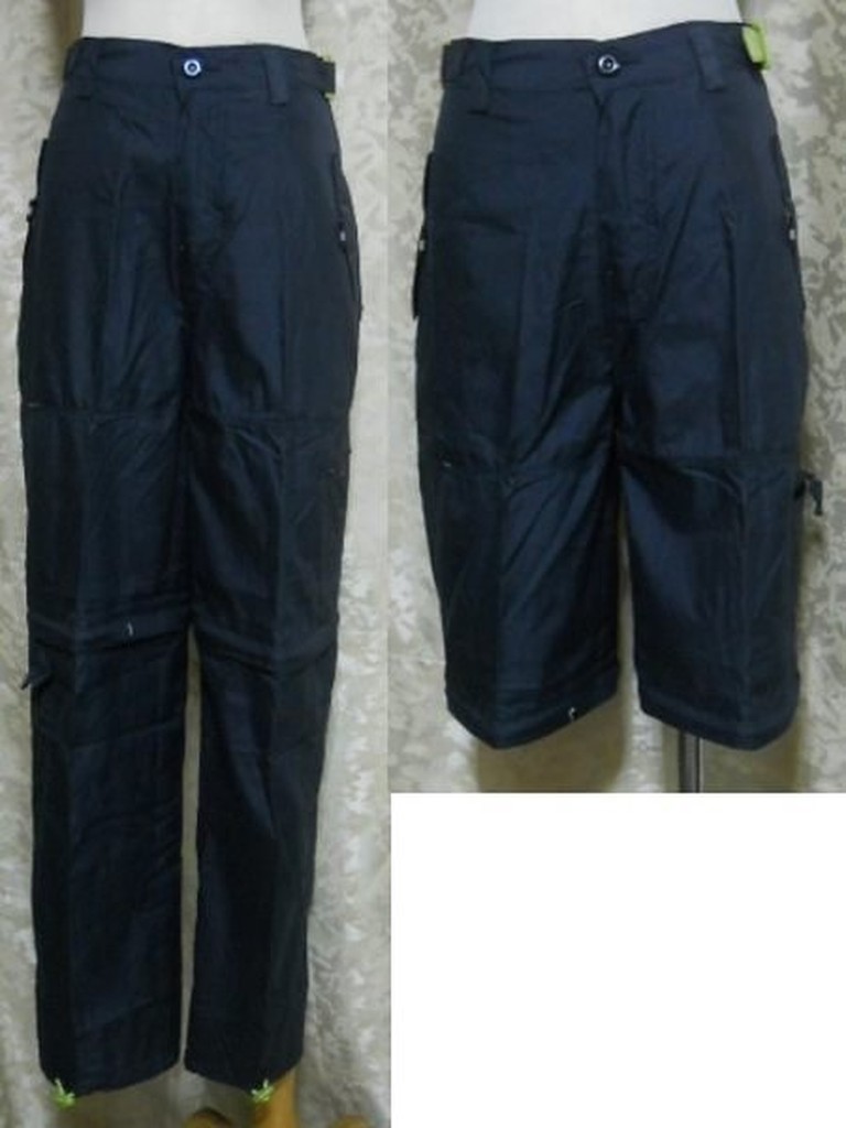~麗麗ㄉ大碼舖~#10-14(25-27吋)深藍/靛藍色拉鍊式多口袋休閒長褲~一褲兩穿.褲管可拆