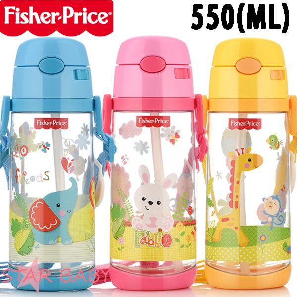 【STAR BABY】費雪 可愛動物 兒童背帶水壺 吸管水壺 550ML