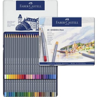 Faber-Castell水性色鉛筆藍色精緻鐵盒裝48色組