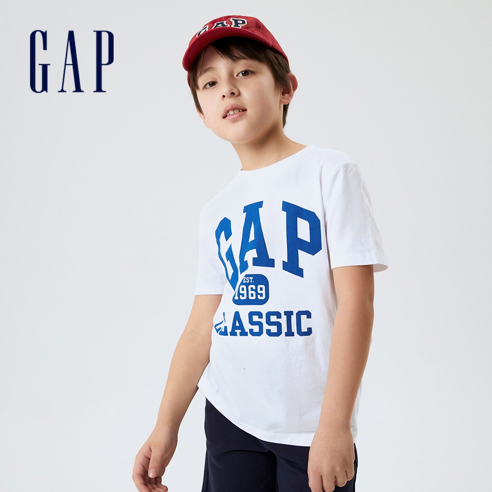 Gap 兒童裝 Logo純棉印花短袖T恤-白色(880853)