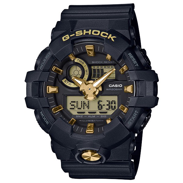 CASIO G-SHOCK GA-710B-1A9 雙顯電子錶(黑X金)