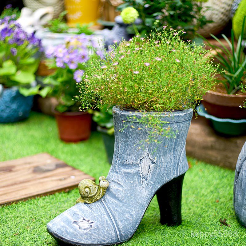 【免運】美式創意牛仔高跟鞋背包花盆個性牛仔工藝品花園裝飾擺件庭院擺設園藝擺件 園藝裝飾 裝飾擺件 庭院裝飾