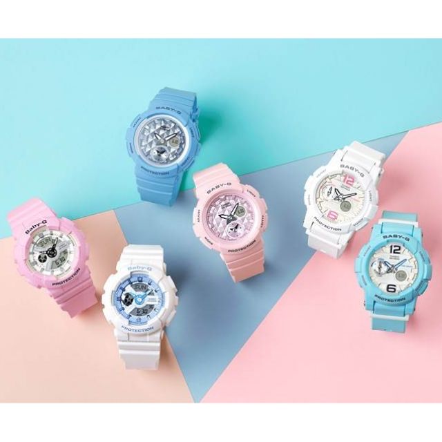 【CASIO】BABY-G 清爽夏季海洋藍運動腕錶手錶-白X粉藍( BA-110BE-7ADR)