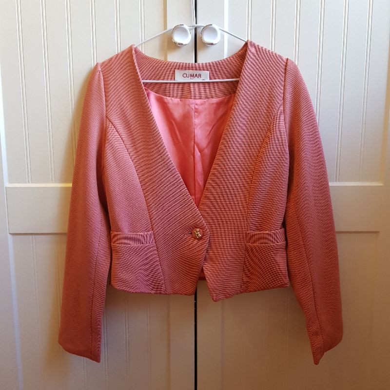 &lt;全新&gt; 專櫃CUMAR 橘粉色 短版 正式外套 M號 套裝 西裝外套 西外