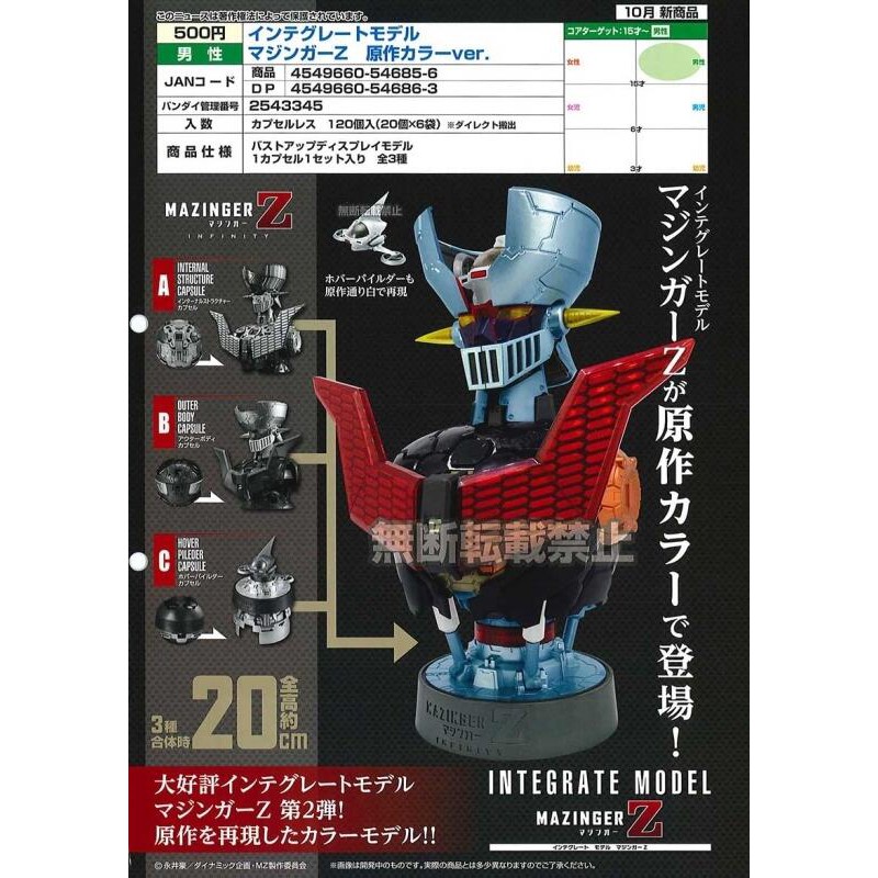 BANDAI 扭蛋 MAZINGER Z INFINITY 無敵鐵金剛胸像 原作色 一套3款