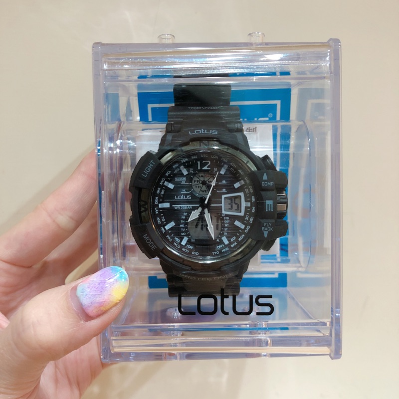 （現貨）Lotus日本機芯經典黑運動款多功能電子錶 時尚錶