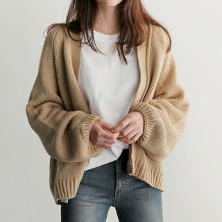 【現貨】韓國蝙蝠袖毛衣開衫針織外套時尚披肩針織衫女裝新款粗線毛衣素色毛線衣正韓寬鬆上衣
