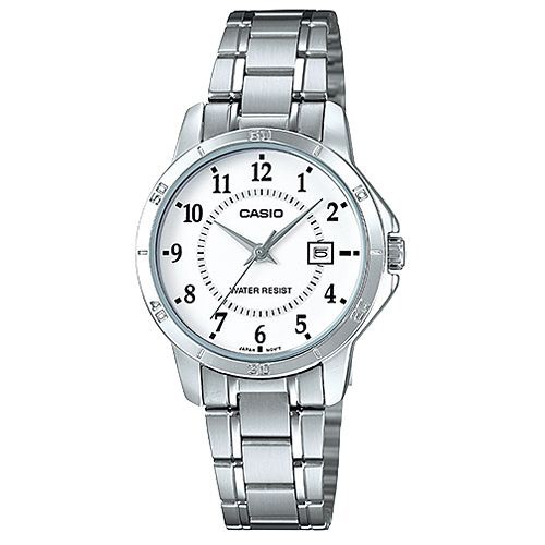 【CASIO】經典淑女時裝時尚數字指針腕錶-白面黑字(LTP-V004D-7B)正版宏崑公司貨