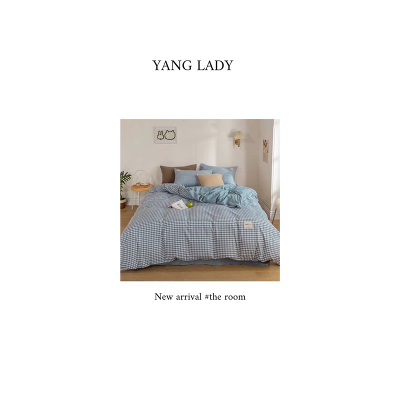 小韓國簡約奶油布丁藍格紋舒適床包「超級舒適的雲朵棉質」YANGLADY 居家系列 韓系床包