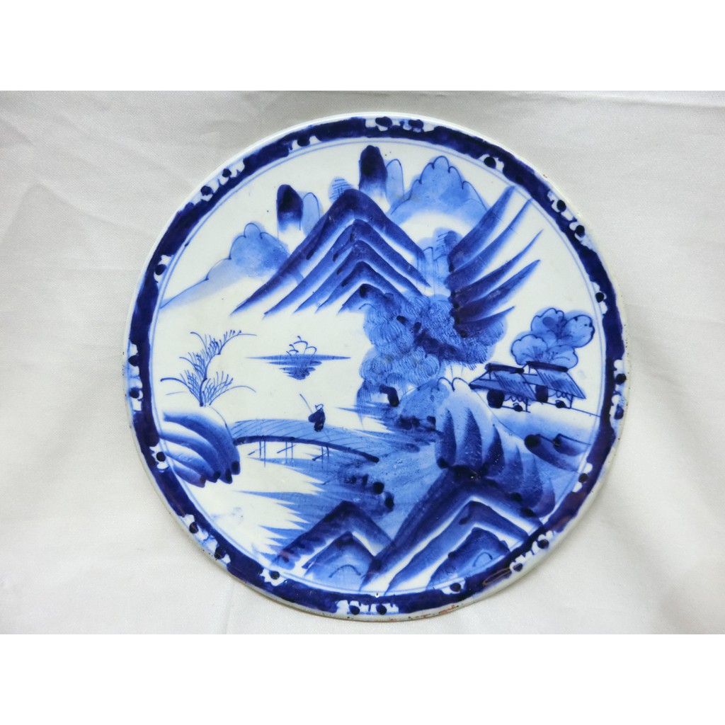 (z) 日本古瓷器青花瓷 碟子日據時代台灣老碗盤 31 公分