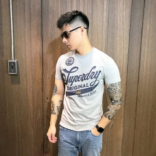 美國百分百【全新真品】極度乾燥 Superdry T恤 上衣 T-shirt 短袖 復古LOGO 短T 麻灰 AM16