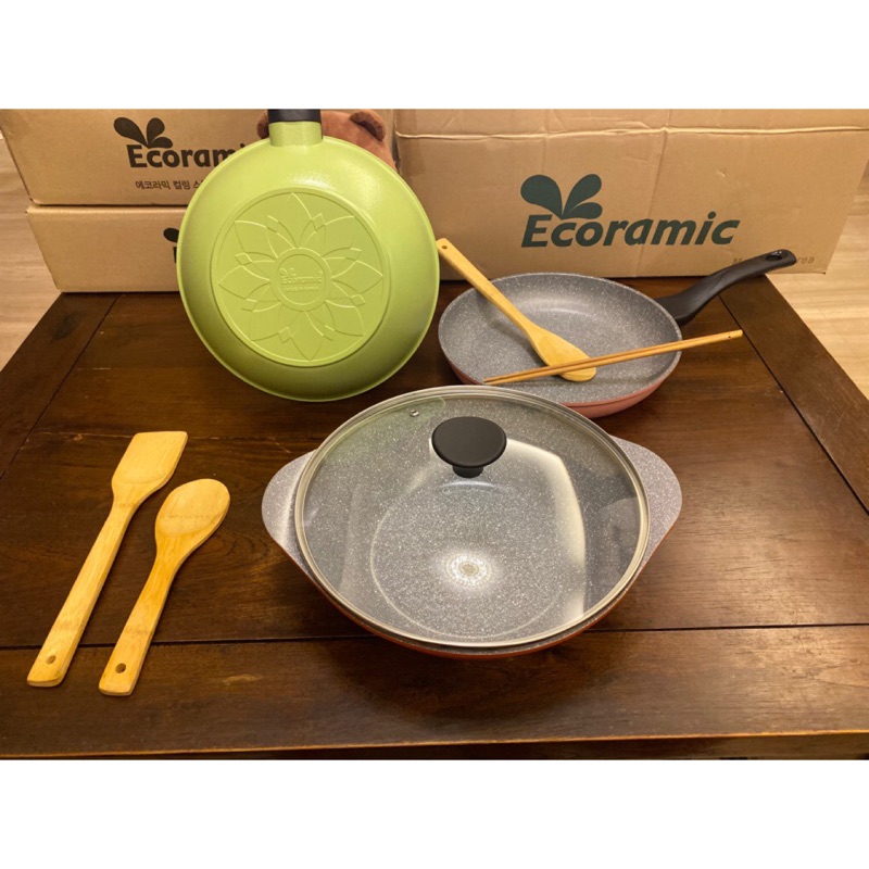 &lt;快速出貨&gt;韓國原裝Ecoramic20、28、30、32cm鈦晶石頭抗菌不沾鍋(鍋蓋選購)、深炒鍋、大理石鍋