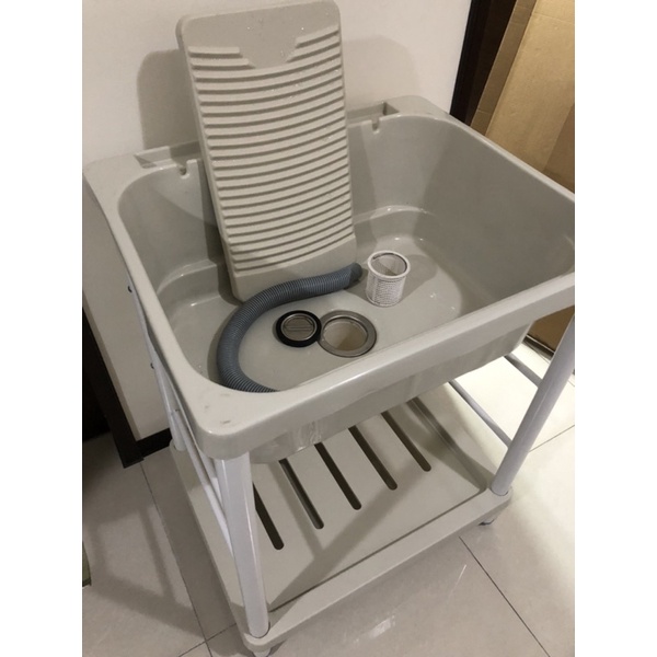 大容量日式塑鋼洗衣槽/水槽 （附水管、洗衣板）