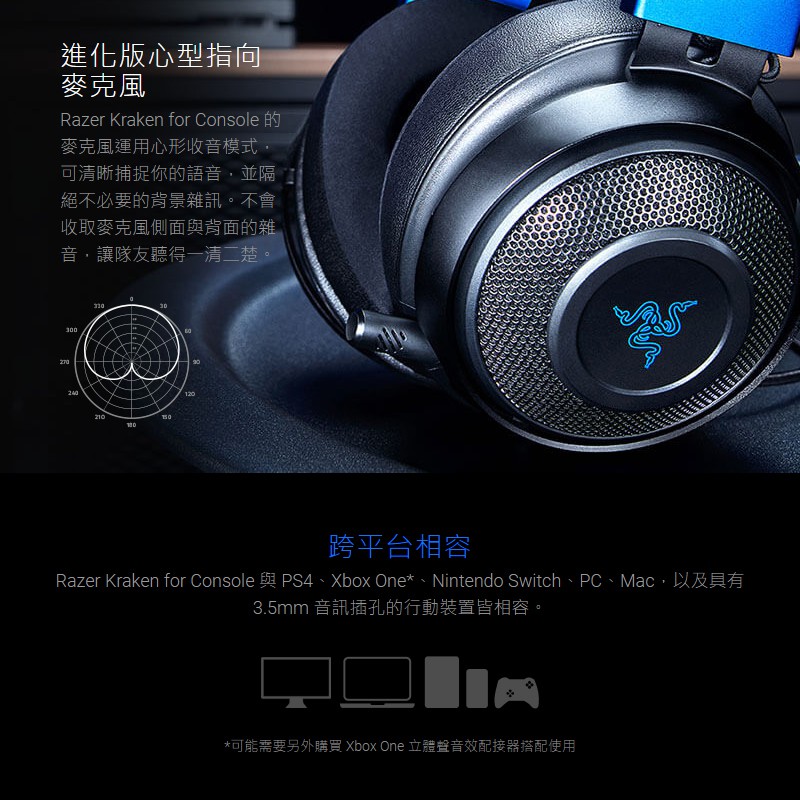 Razer 雷蛇 Kraken X For Console 北海巨妖電競耳機7 1聲道黑色藍色 蝦皮購物