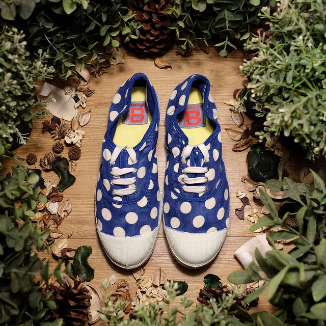 [ LIZcolor ] 全新法國Bensimon帆布鞋全面五折/Tennis系列/燈心絨布點點款藍色