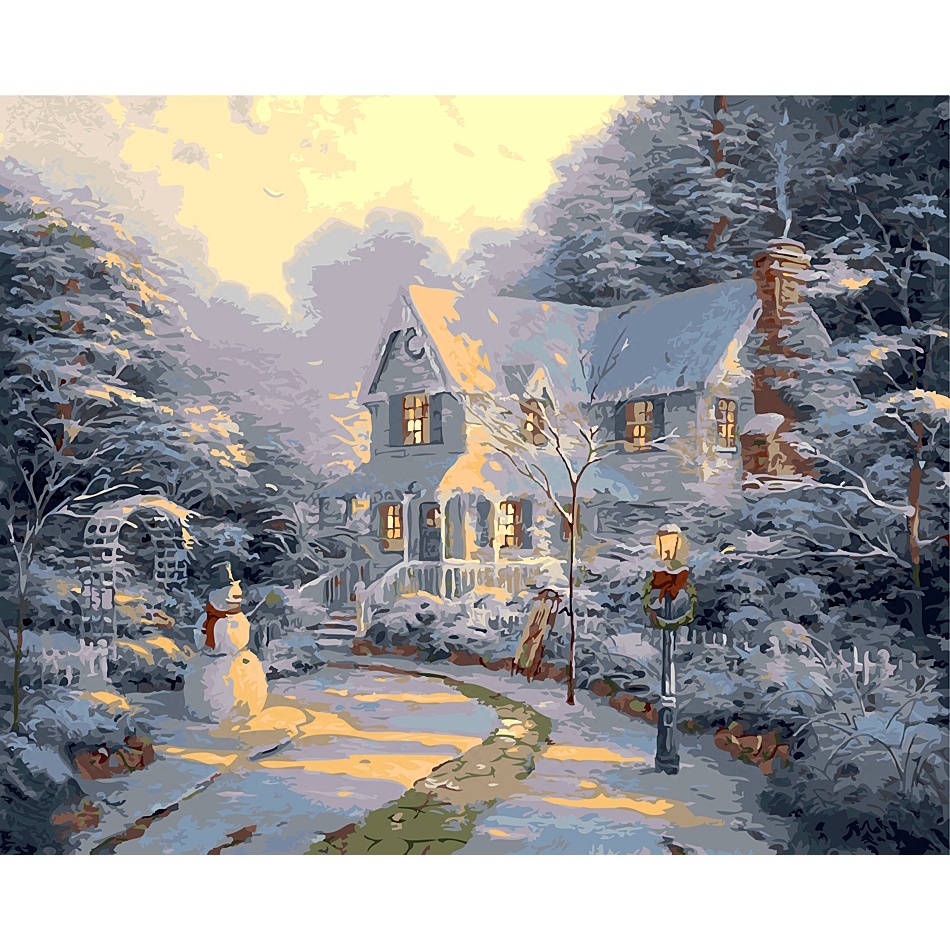 數字油畫diy 客廳雪人風景淡彩填色手繪畫冬雪別墅40 50 60 75 蝦皮購物