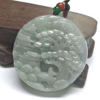 【蓁寶閣】天然緬甸A貨 帶財貴人 淡綠色大件厚裝鐲心山水牌吊飾項鍊