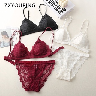 性感蕾絲美容胸罩套裝揹包內衣兩件套聚集無縫女式內衣內褲【ZXYOUPING】