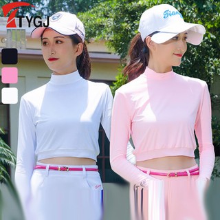 TTYGJ GOLF 高爾夫冰絲女士打底衣半身半截長袖衫內搭緊身夏季防曬衣 女生上衣 T恤衫