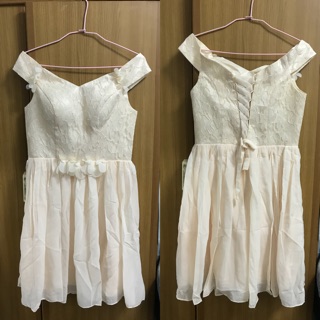 一字領伴娘禮服香檳色小禮服洋裝L號(只穿過一次)