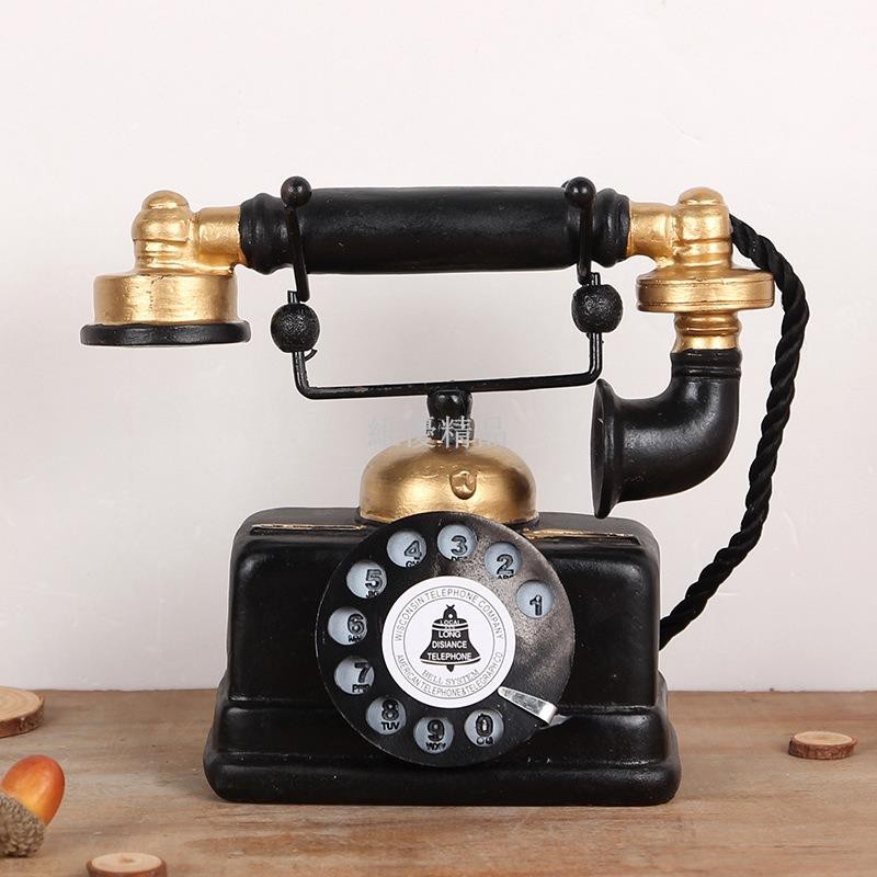 【 現貨 】 歐式復古老式樹脂轉盤電話機模型 創意家居辦公室玄關裝飾品擺件老式聽筒電話機擺件維優