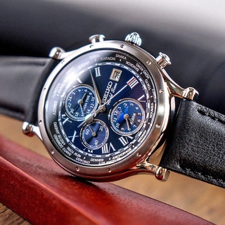 SEIKO WATCH 精工世界之最三眼計時皮革腕錶/黑x藍面 男錶型號: (SPL059P1_M)【神梭鐘錶】