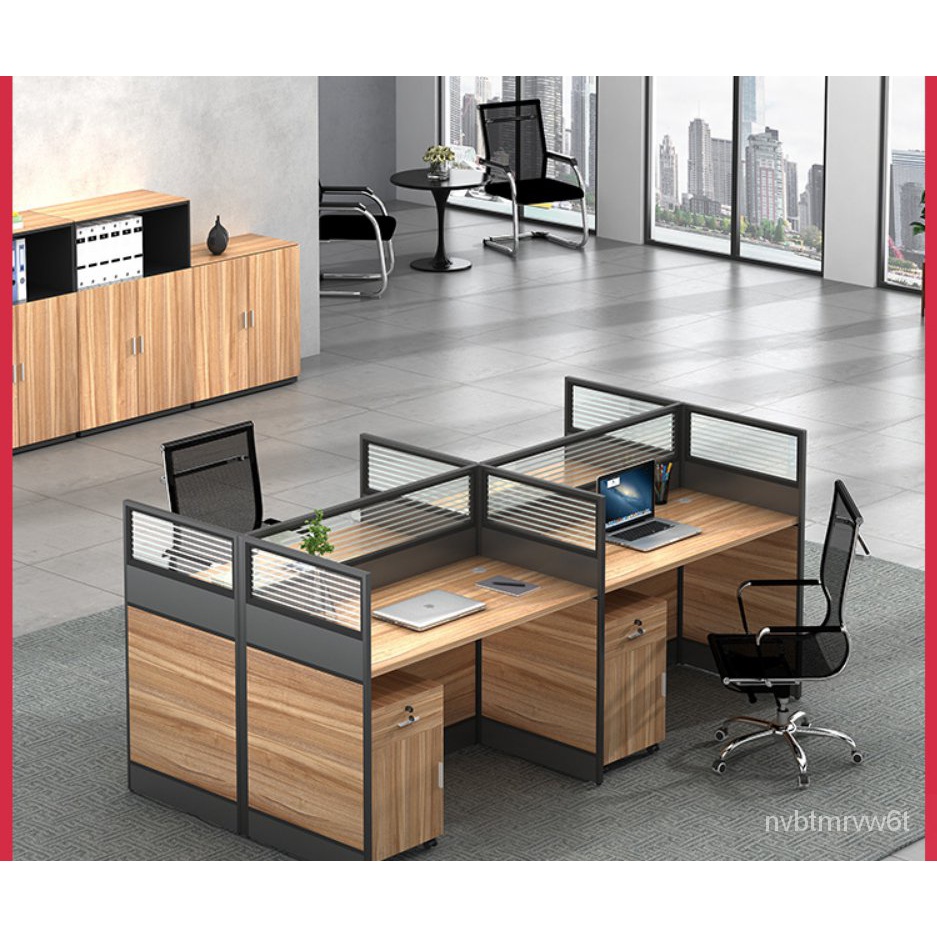 【工廠·直銷】-【現貨·免運】-辦公室辦公桌4人位屏風卡位工位員工桌職員辦公桌椅組合簡約現代-辦公桌