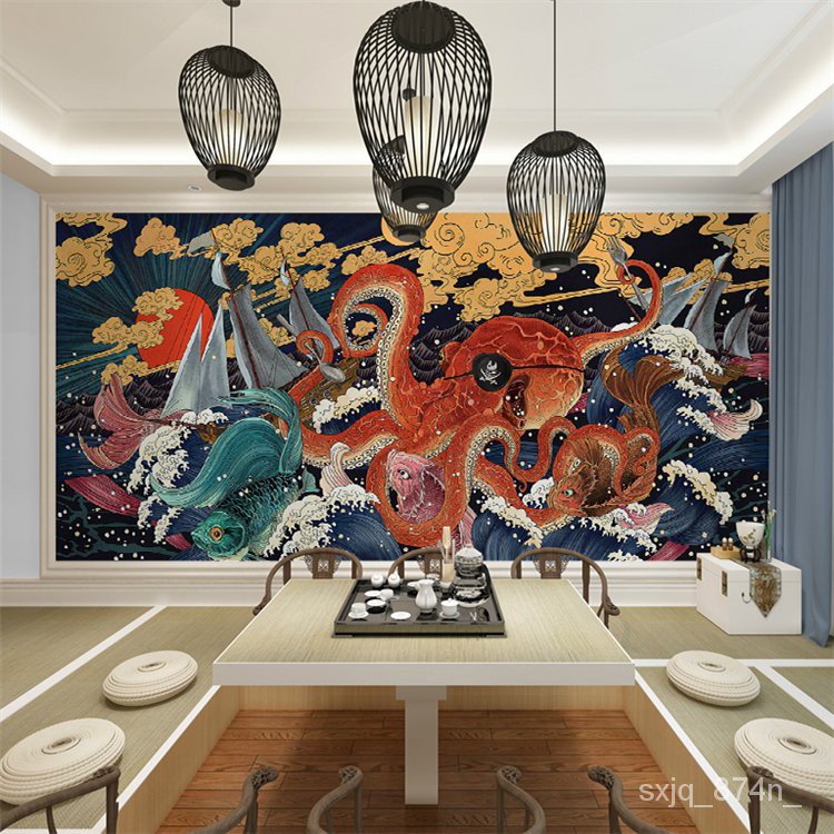 悠悠背景布 3d日式居酒屋浮世繪壁紙紋身店料理店日本錦鯉魚壁畫背景墻布貼畫 蝦皮購物