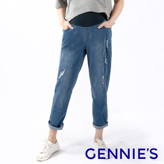 【Gennies 奇妮】高棉抓破直筒牛仔褲-深藍(T4H11)