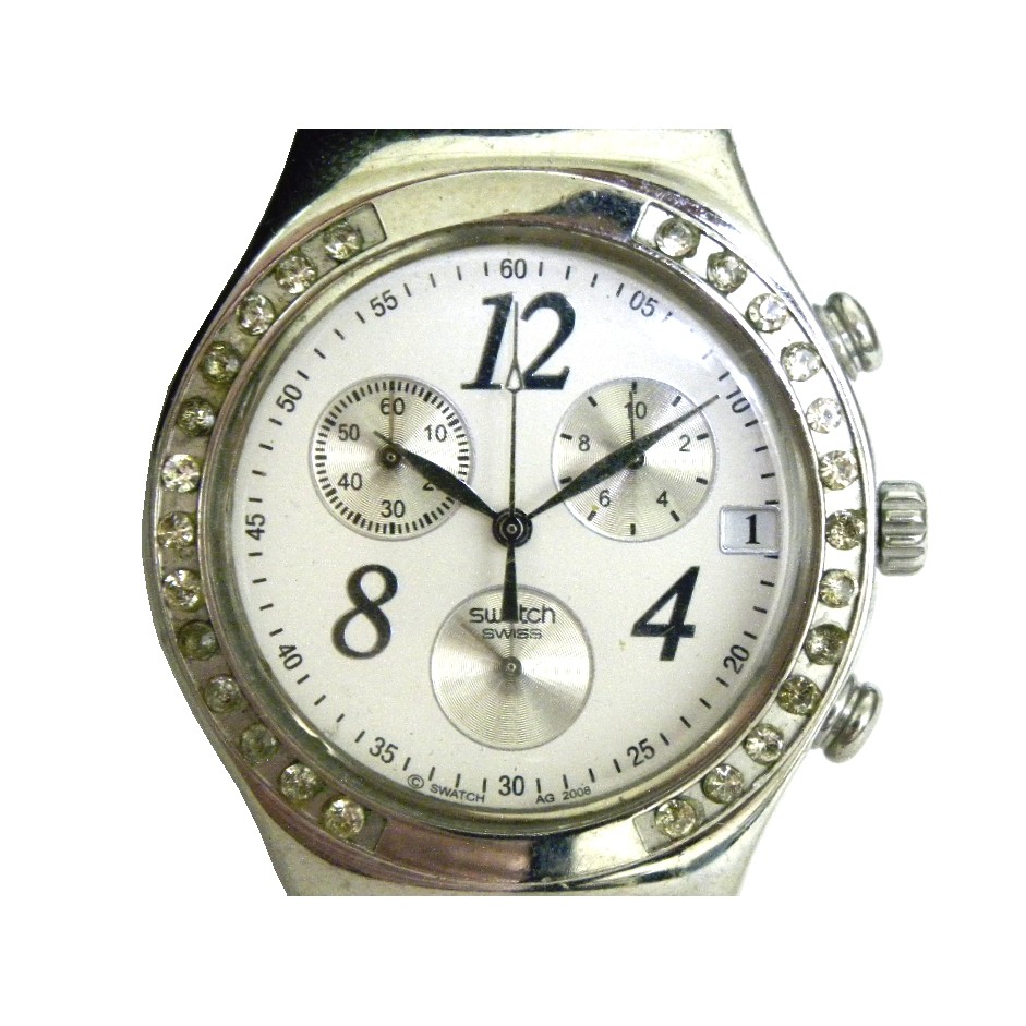 [專業模型] 三眼錶 [SWATCH S3342B] 斯沃琪 三眼計時賽車錶[白色面+3眼+日期]石英/中性/潮錶