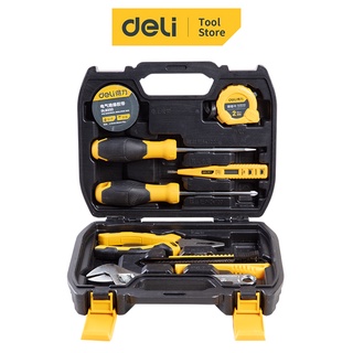 【Deli得力】工具-家用工具套裝 8件組 DL5961｜修繕工具 螺絲起子 鉗子 一字 十字 扳手 膠帶