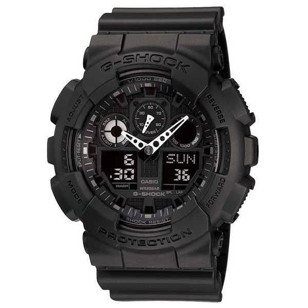 CASIO卡西歐 G-SHOCK雙顯電子錶/GA-100-1A1 全黑