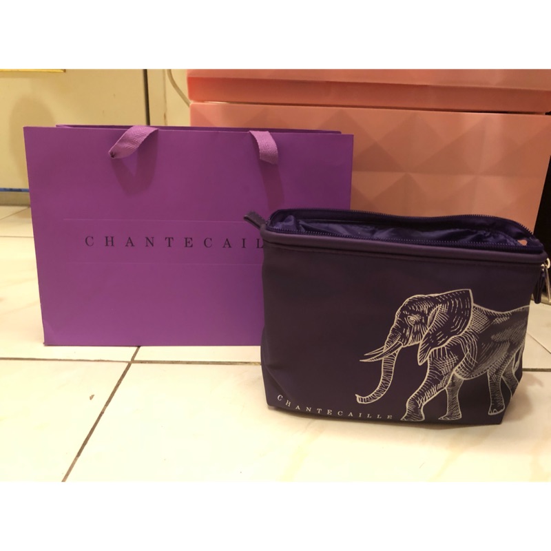 全新附專櫃紙袋 Chantecaille 香緹卡 限量紫色大象化妝包 雜物包 可立起(圖二)  20*15*12
