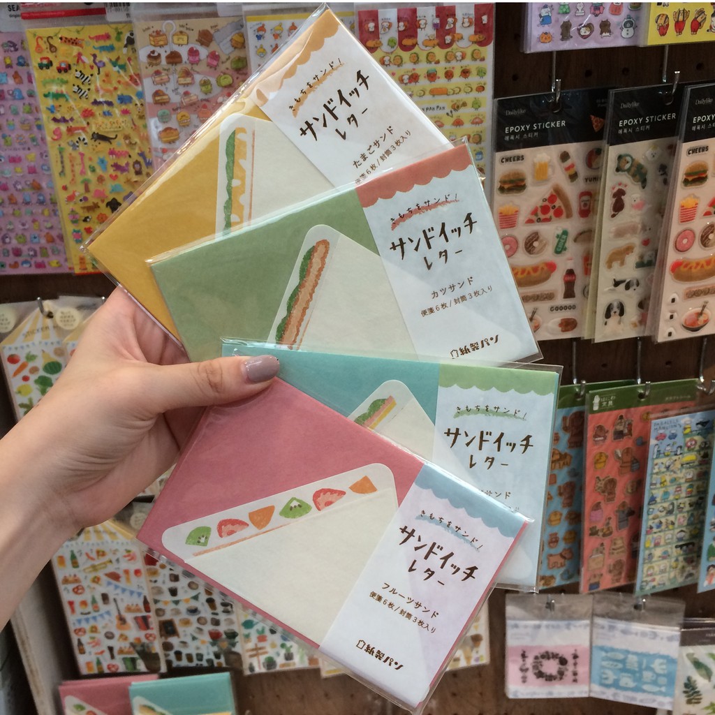 (即將完售)[針線盒Yarnbox] 日本進口 和紙 三明治信封信紙組 信紙6枚 信封3枚 可愛信封信紙 付箋組
