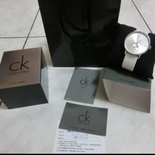 二手 CK手錶 時尚極簡優雅 白面白皮帶女錶