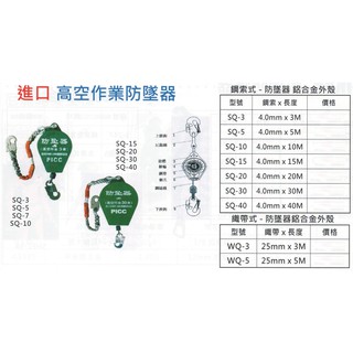 進口高空作業防墜器 鋼索式-防墜器 鋁合金外殼 SQ-3/SQ-5/SQ-10/SQ-15/SQ-20/SQ-30