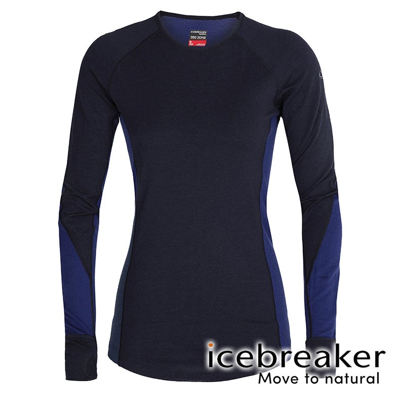 【icebreaker】ZONE 女 網眼保暖圓領長袖上衣 BF260『海軍藍』104477